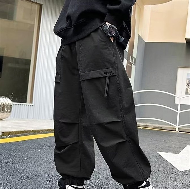 Kids Boys Pants Trousers Patchwork Pocket Solid Color Breathable Soft Comfort Pants Outdoor Sports Daily Black Green Mid Waist 2025 - $19.49 –P1