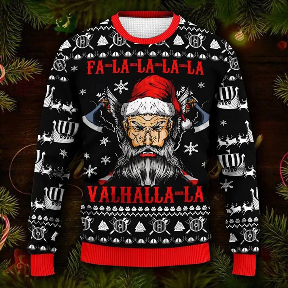 2025年 醜いクリスマスセーター メンズ 面白いセーター スカル 文字 スノーフレーク ゴシック プリント 編み物 プルオーバー ジャンパー ニットウェア 大晦日セーター アウトドア 日常 休暇 長袖 ワイン ブラック レッド 秋 冬  コレクション – $38.99 –P6