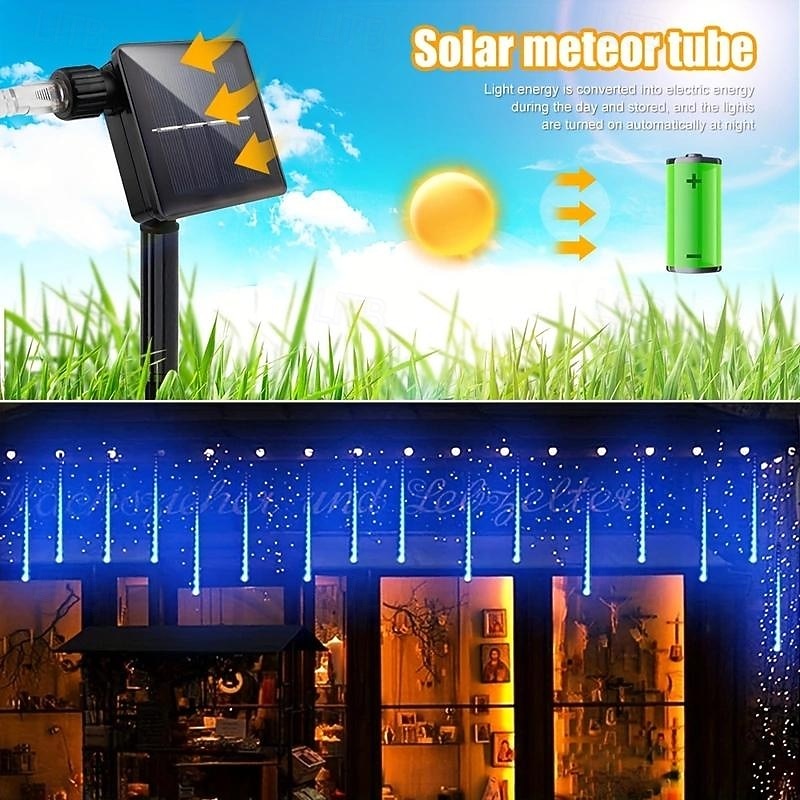 2026年 1個 ソーラー流星群ライト 30cm 8チューブ 192LED 軒下 ツリーライト ツリー＆ガーデン装飾用  コレクション – $30.99 –P9