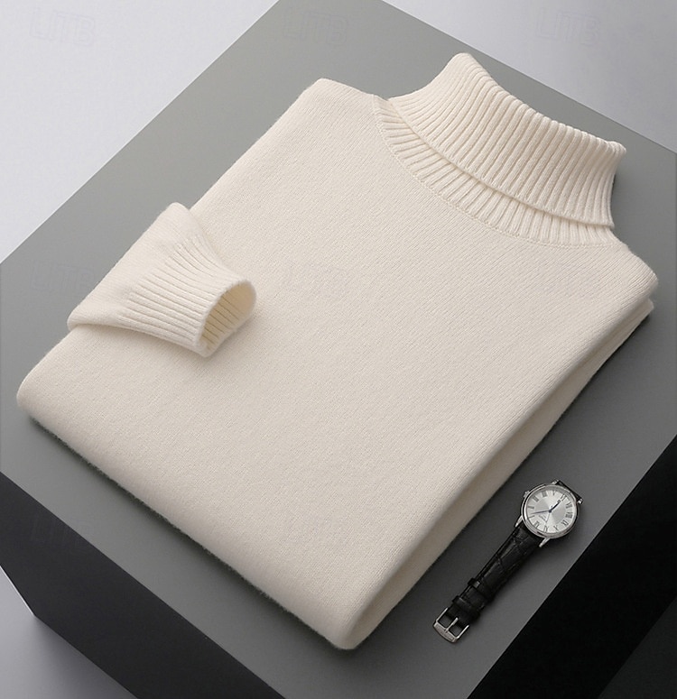 Herr Polotröja Sticka Ensfärgat Polokrage Stickat Elegant Jul Utomhus Kläder Höst Vinter Svart Vit S M L 2025 - $75.99 –P11