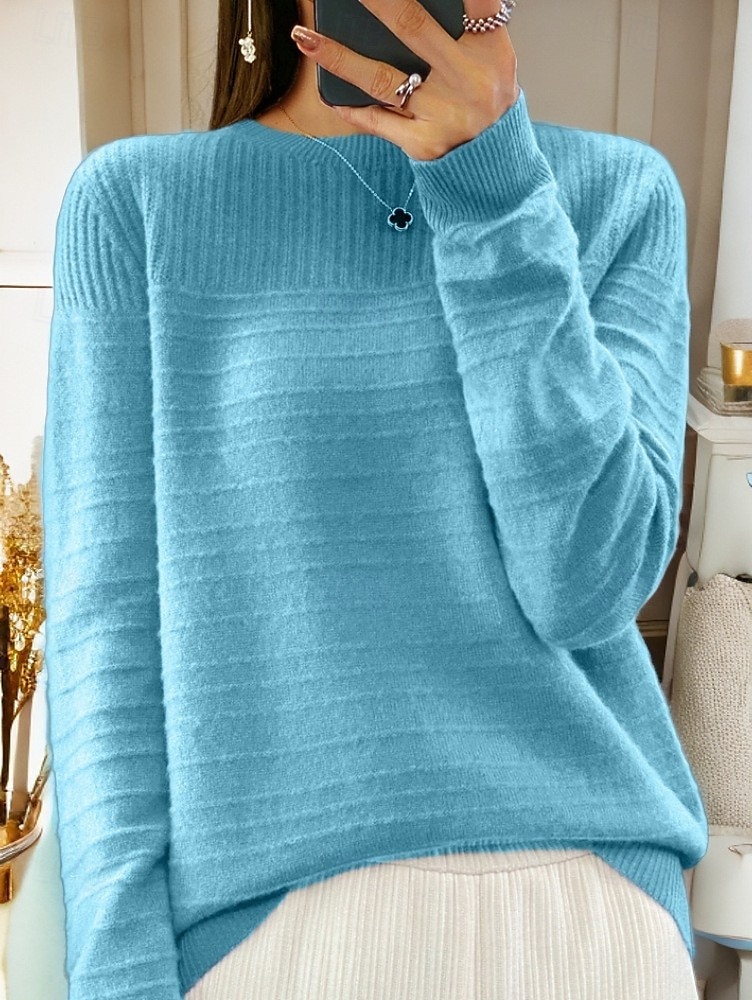 sweter damski sweterek sweterek z okrągłym dekoltem dzianinowy dzianinowy wiosna jesień dom codziennie święto codziennie miękki długi rękaw czysty kolor różowy czerwony 2025 - $45.99 –P5
