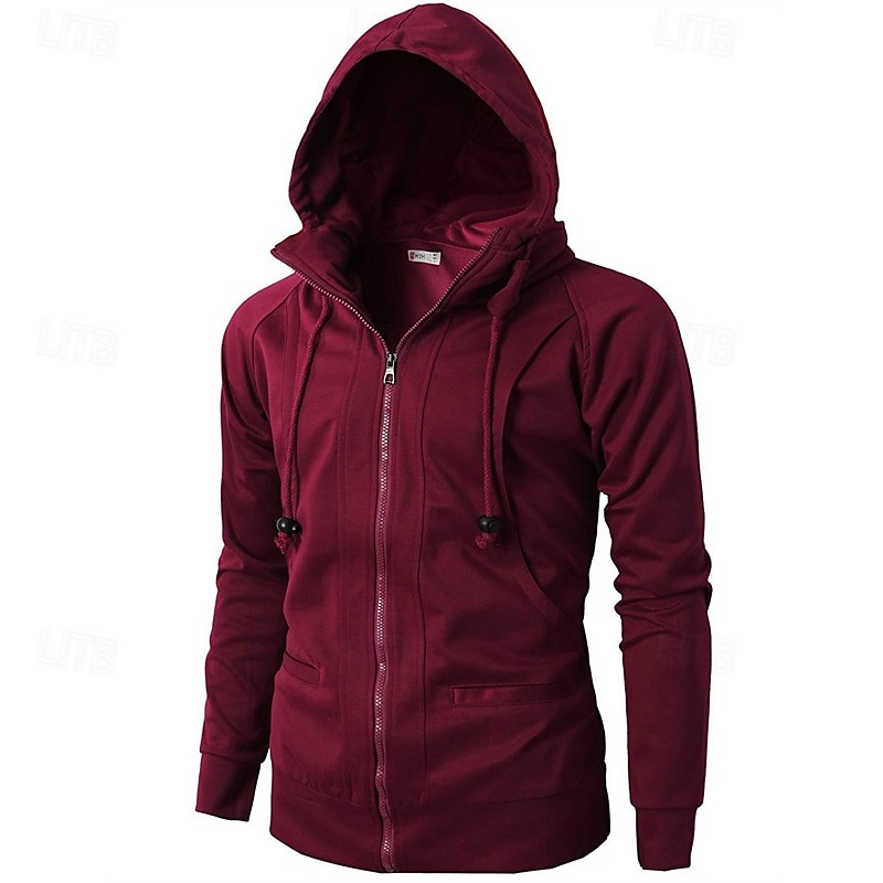 Voor heren Hoodie met rits Hoodie met volledige rits Fleece hoodie Zwart Wijn Leger Groen Marineblauw Khaki Capuchon Effen Rits omhoog Zak Sport & Outdoor Dagelijks Feestdagen Polyester Streetwear 2025 - $20.99 –P10