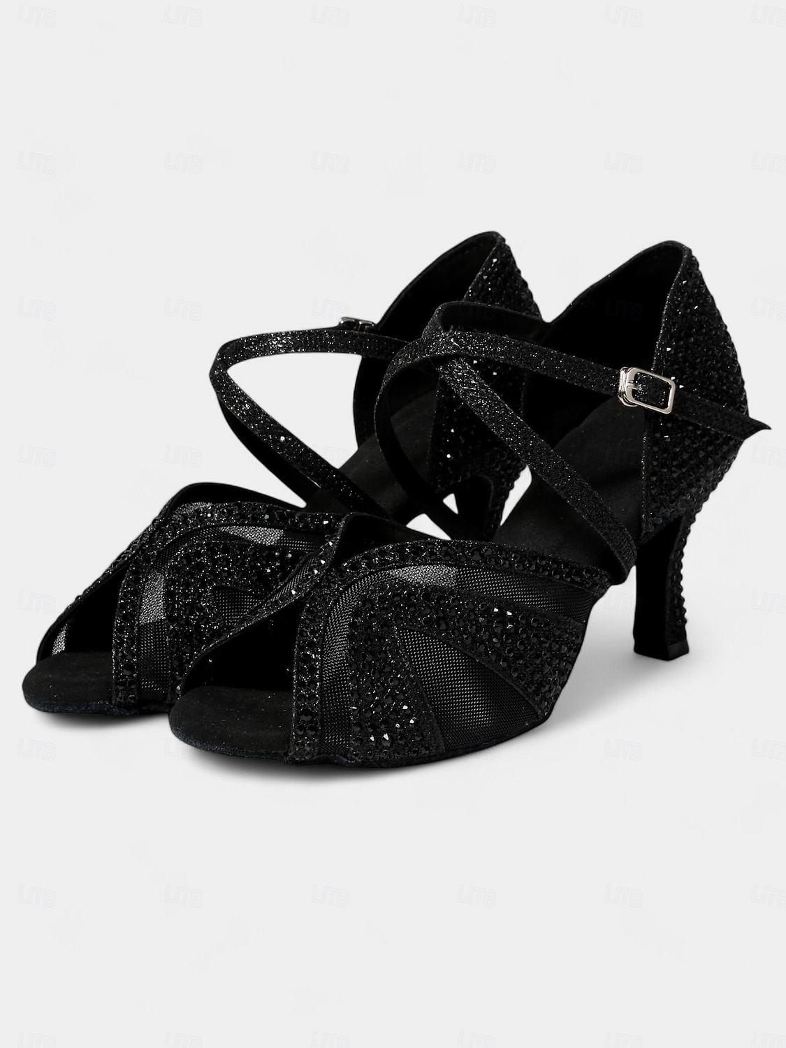 scarpe da ballo latino con tacchi da donna con strass e morbida suola in pelle scamosciata – scarpe da ballo aperte con glitter per matrimoni e occasioni speciali del 2025 a $54.99 –P9