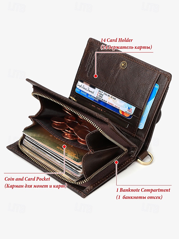 Men's Premium Cowhide RFID Blocking Wallet - Vintage Bifold Leather Wallet with Coin Zipper, Card Slots for Everyday Use 2025 - $26.99 –P6