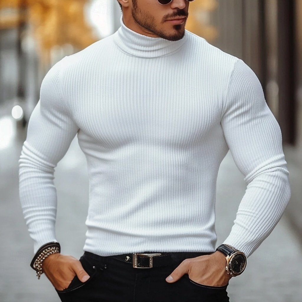 Per uomo Maglietta Maglia a collo alto Maglietta a Maglia a Coste Camicia a Maniche Lunghe Manica Lunga Colletto arrotolato Autunno & Inverno Semplice Leggero Classico Casual A coste All'aperto del 2025 a $17.99 –P1