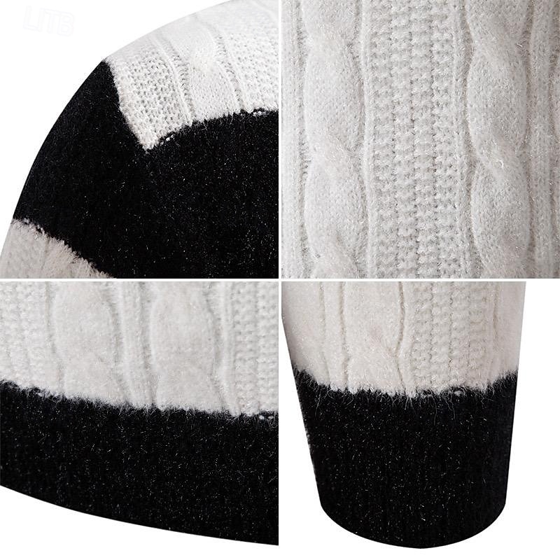 Men's Sweater Cable Chunky Knit Stripe Cable Stripe Crew Neck Christmas Elegant Formal Home Clothing Apparel Bishop Sleeve Fall Winter Black Brown M L XL 2025 - $35.99 –P7