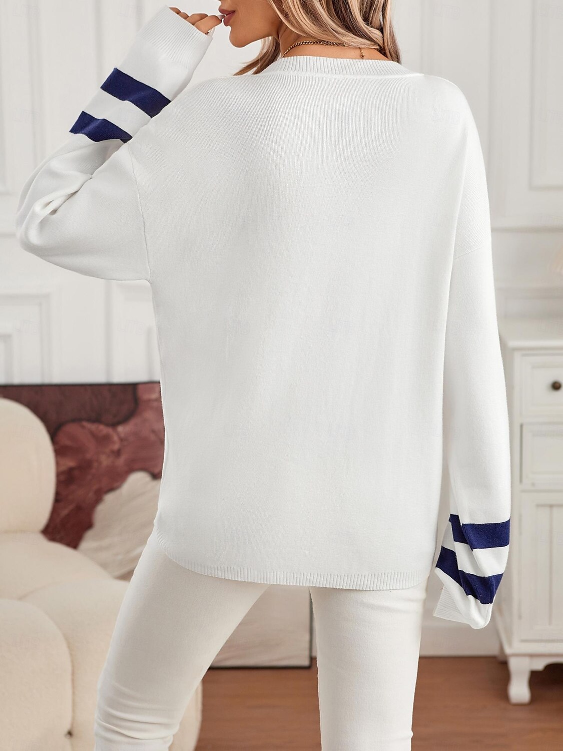 Damen Pullover Elegant Modisch Strassenmode Graphic V Ausschnitt Strick Langarm Lange Oberteile Stricken Täglich Wochenende Weiß Herbst Winter 2025 - $67.99 –P3