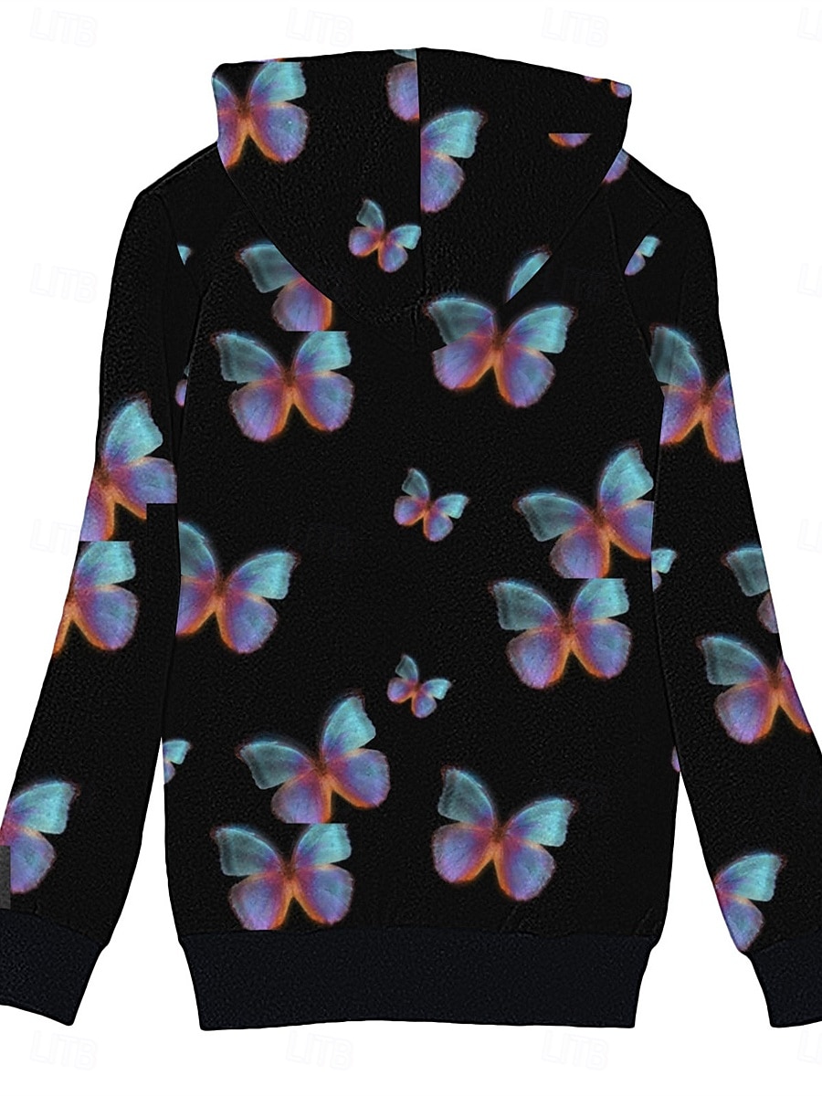 Femme Veste Polaire Manteau en peluche Veste à capuche Chaud Respirable Zippé Poche Doublé en Polaire Décontractées Papillon Vacances Plein Air Usage quotidien Sortie fermeture Éclair Normal Sweat de 2025 ? $32.99 –P8
