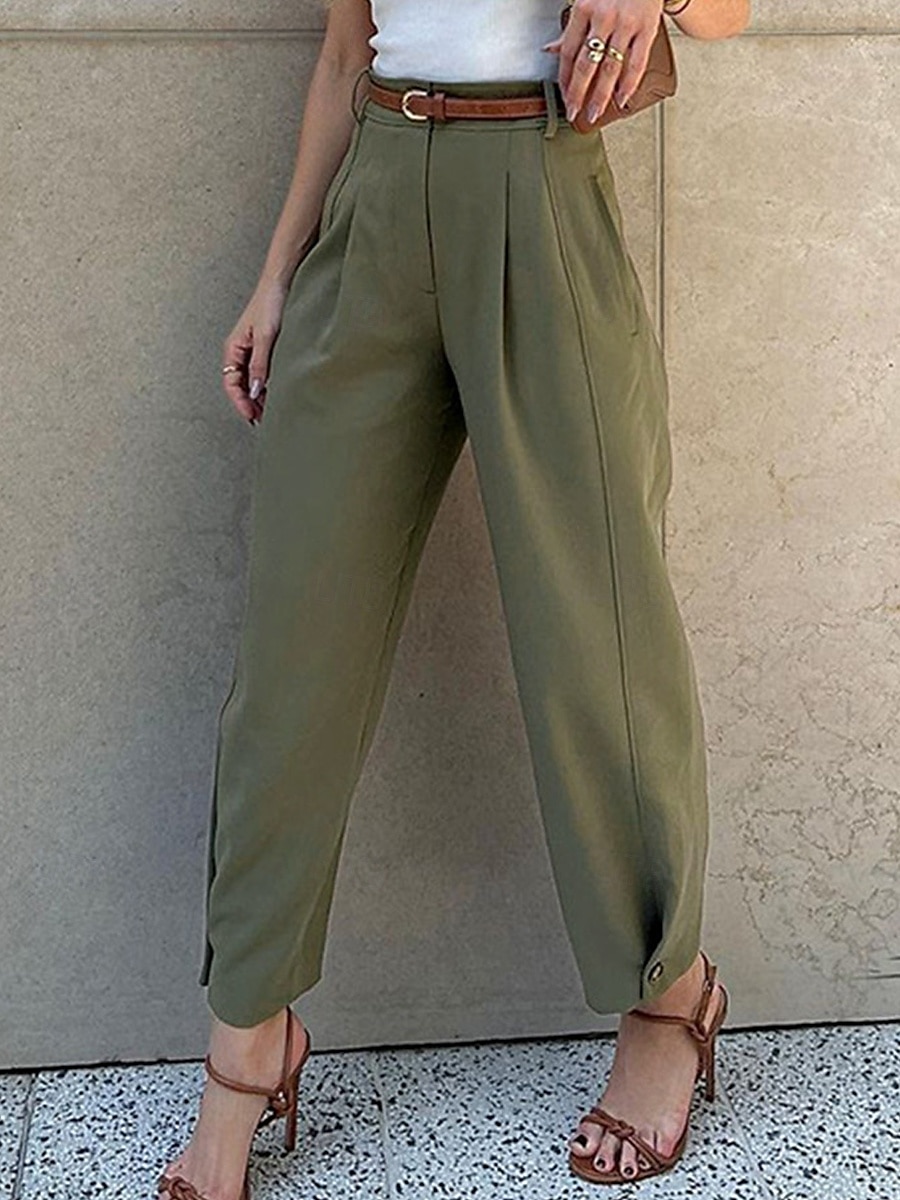 Жен. Чино Мода Уличный стиль Полная длина Завышенная Полотняное плетение Карман удобный Мягкий Удобный Слабоэластичная на открытом воздухе Офис Черный Военно-зеленный Кофейный Весна & осень 2026 - $36.99 –P5