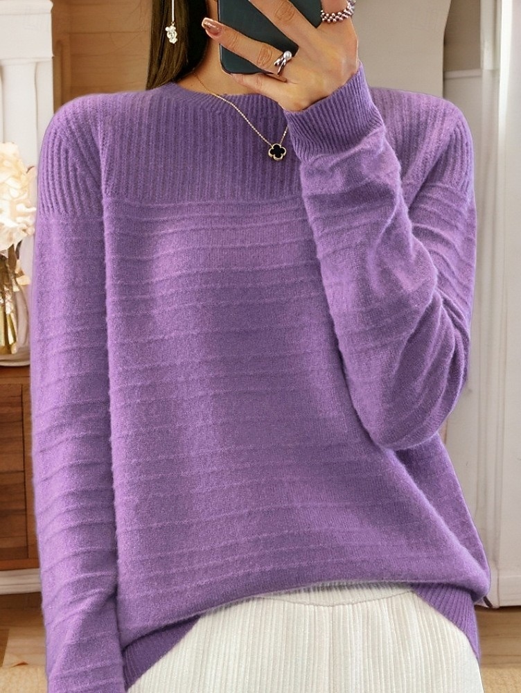 sweter damski sweterek sweterek z okrągłym dekoltem dzianinowy dzianinowy wiosna jesień dom codziennie święto codziennie miękki długi rękaw czysty kolor różowy czerwony 2025 - $45.99 –P8