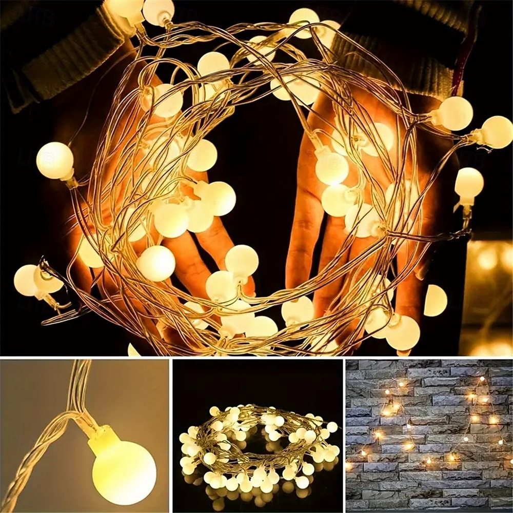 10м 80 LED светодиодные шары на батарейках наружные струнные огни для вечеринок садов и праздничного декора 2026 - $26.99 –P15