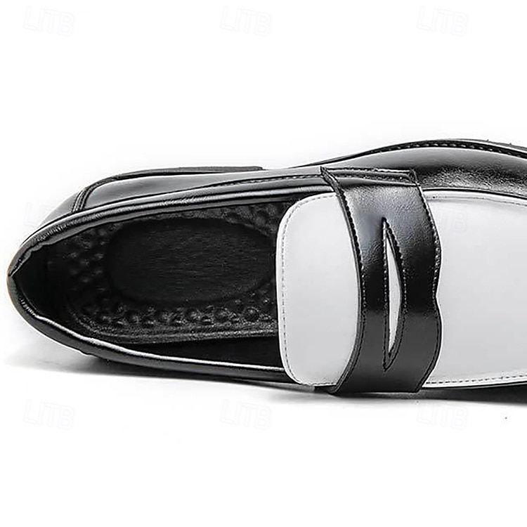 Men's Two-Tone Faux Leather Slip-On Loafers – Black and White Penny Dress Shoes for Prom, Business Party, Gatsby Nightlife, Vintage 1950s Swing Look 2025 - GBP £39 –P6