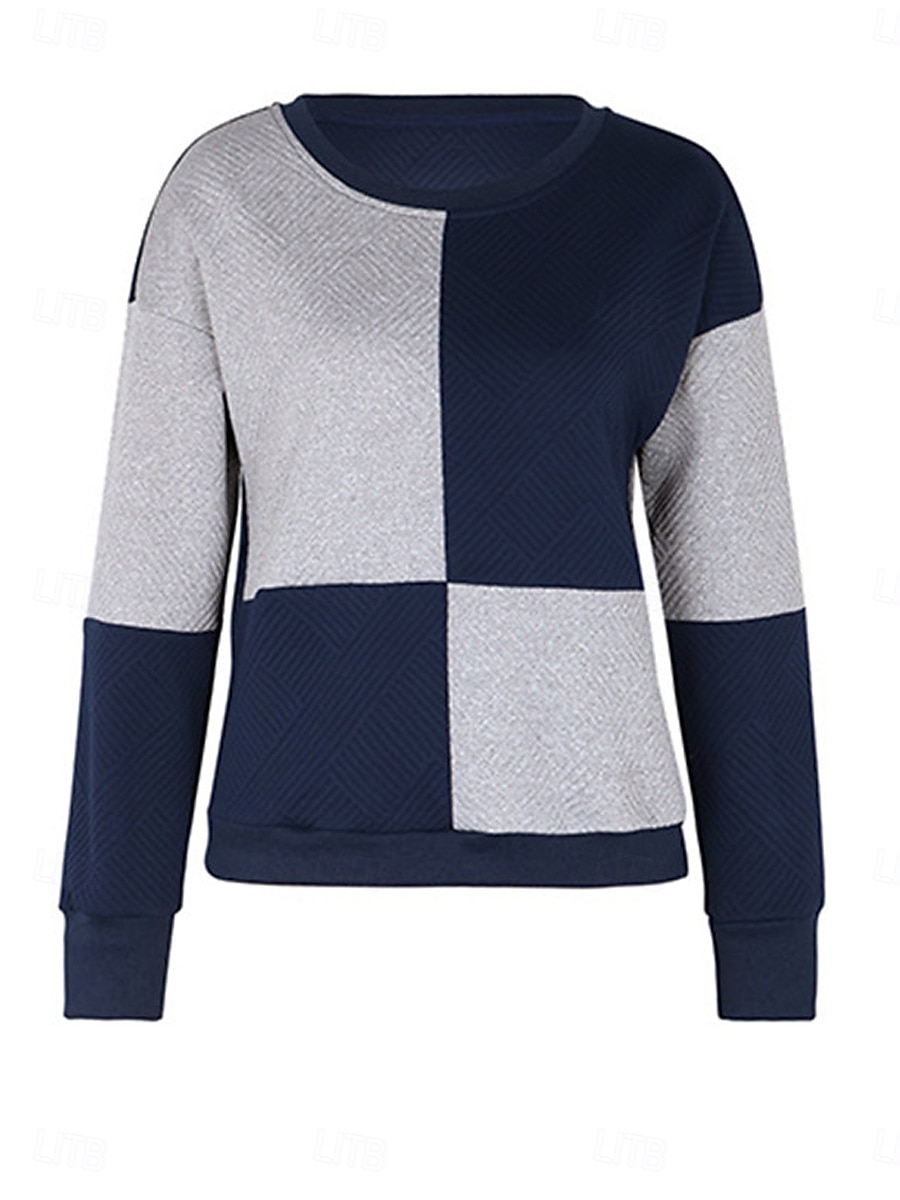 Women's T Shirt Plaid Fashion Modern Casual Long Sleeve Crew Neck Regular Tops Daily Weekend Print Black Navy Blue Gray Fall Winter 2025 - $38.99 –P5