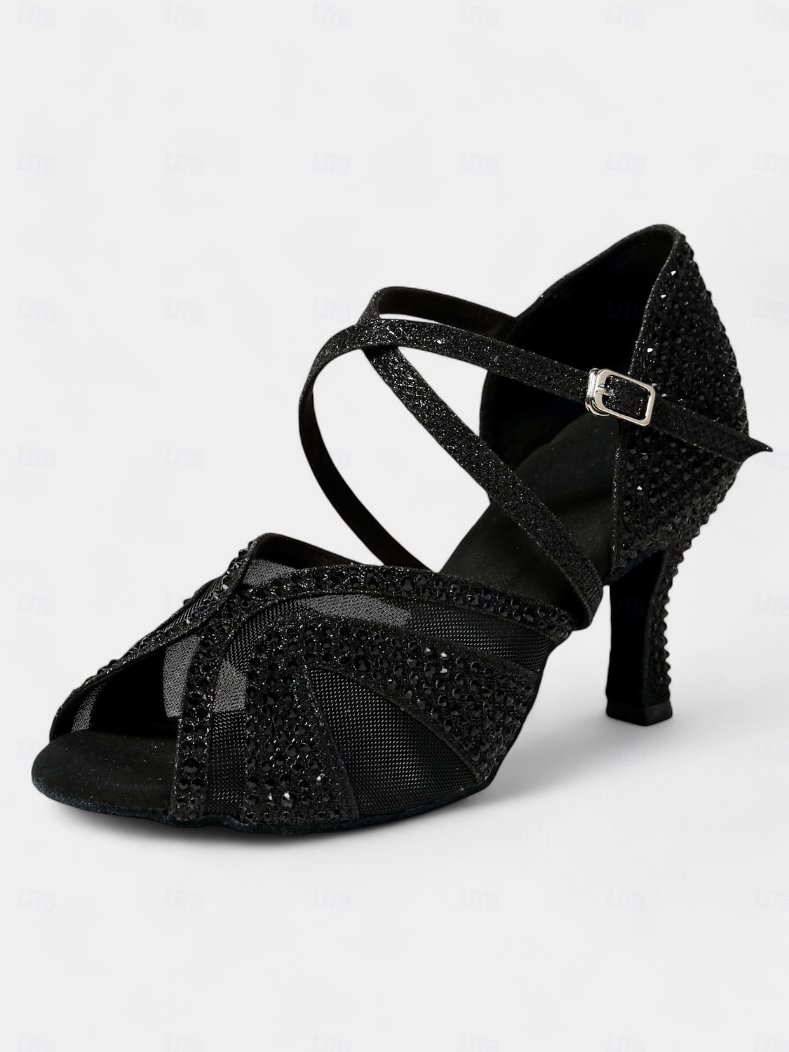 scarpe da ballo latino con tacchi da donna con strass e morbida suola in pelle scamosciata – scarpe da ballo aperte con glitter per matrimoni e occasioni speciali del 2025 a $54.99 –P8