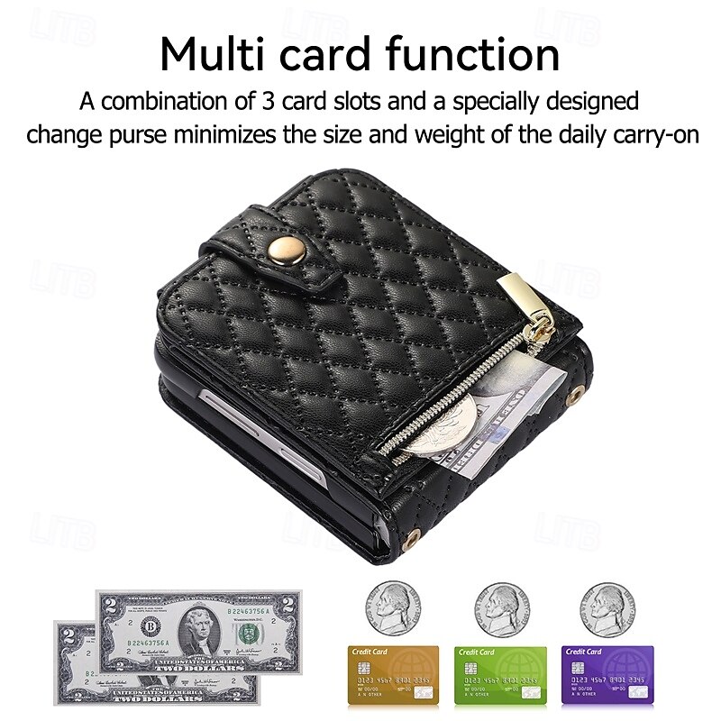 Phone Case For Z Flip 6 Z Flip 5 Z Flip 4 Z Flip 3 Flip Cover with Stand Holder Zipper with Wrist Strap Retro TPU PU Leather 2025 - $23.99 –P10