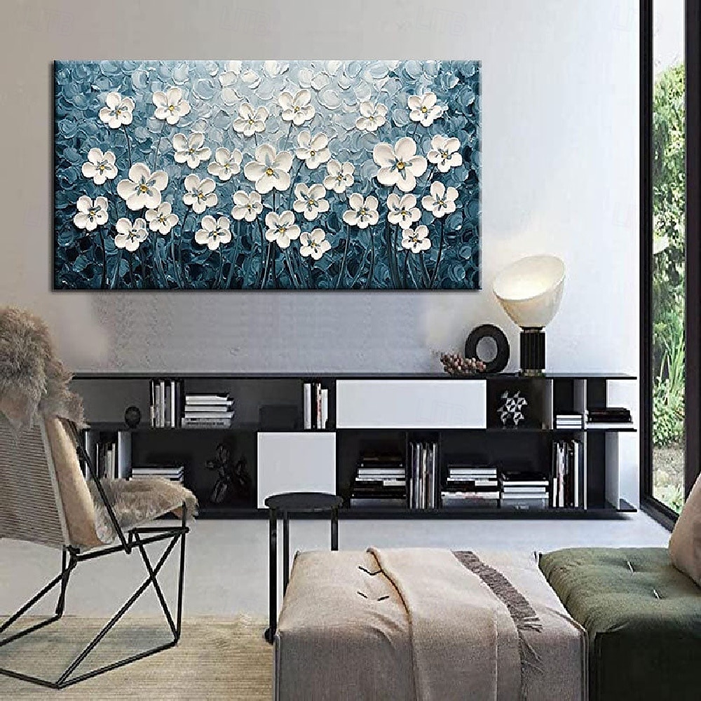 Ölgemälde handgemaltes 3D-Blumengemälde, handgefertigtes Palettenmesser, Blumen, Ölgemälde, Wandkunst, großes 3D-weißes Strukturgemälde, moderne dekorative Gemälde, Impressionismus, abstraktes weißes 2025 - $116.99 –P5