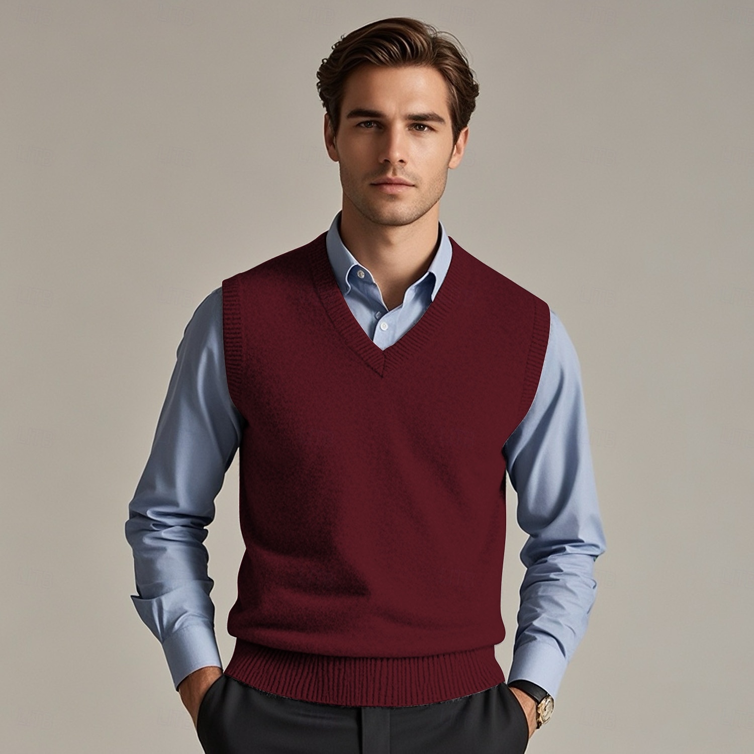 Herr Tröja väst Pullover tröja Klänning tröja Väst Stickad tröja Ribbad Sticka Normal Stickat Slät V-hals Mode Ledigt Dagliga kläder Datum Kläder Höst vinter Svart Mörk marin S M L 2025 - $26.99 –P6