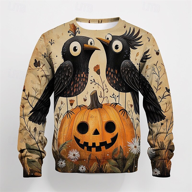 Halloween Pojkar 3D Grafisk Tecknat Pumpa T-shirt Långärmad Vår Höst Mode Grundläggande Polyester Barn 4-12 år Rund hals Utomhus Ledigt Dagligen Normal 2025 - $13.49 –P2