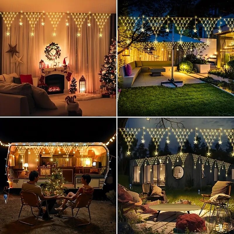 Luzes de corda de rede de energia solar com pingentes de estrelas, 8 modos de iluminação, luzes de fadas de natal com controle remoto para beirados externos de natal, casa e jardim&amp;decoração de de 2025 por $66.99 –P8