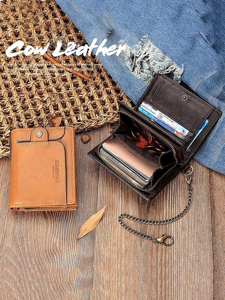 Men's Premium Cowhide RFID Blocking Wallet - Vintage Bifold Leather Wallet with Coin Zipper, Card Slots for Everyday Use 2025 - $26.99 –P1