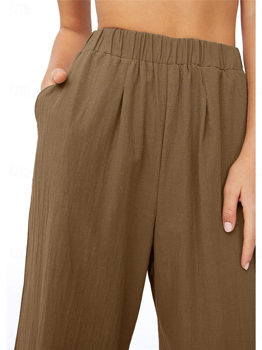 Pentru femei Picior Larg chinez Modă Șic Stradă Lungime totală Talie Înaltă Simplu Buzunar Curea elastică Confortabil Απαλό Comfortabil Micro-elastic În aer liber Stradă Maro Închis Caisă Alb 2025 - $22.99 –P6