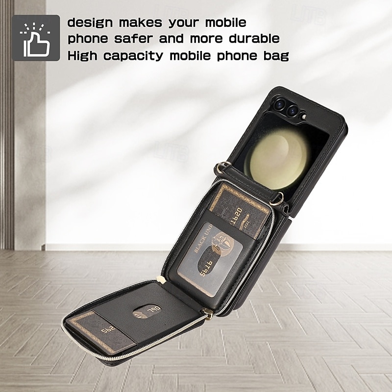 Phone Case For Z Flip 6 Z Flip 5 Z Flip 4 Z Flip 3 Back Cover with Stand Holder Zipper Card Slot Retro TPU PU Leather 2025 - $26.99 –P12