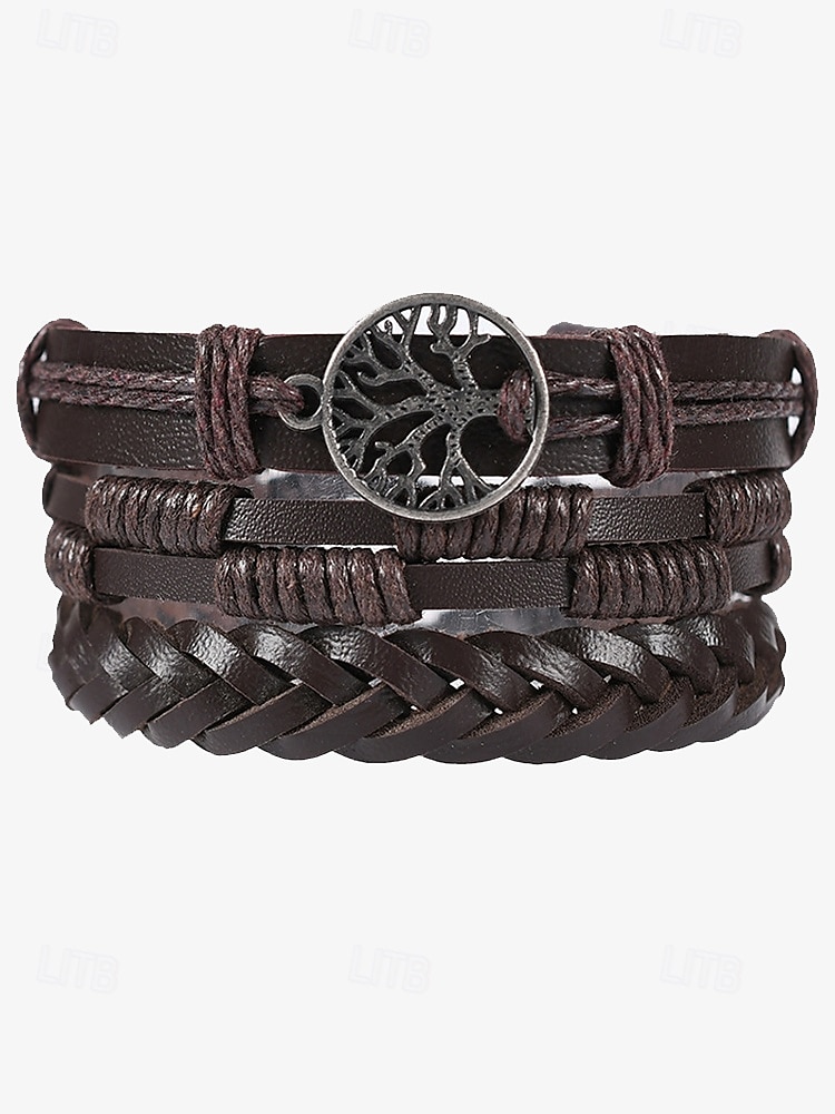 Men's Leather Beaded Bracelet Set with Tree of Life Charm – Vintage Layered Wristband Jewelry 2025 - $11.99 –P3