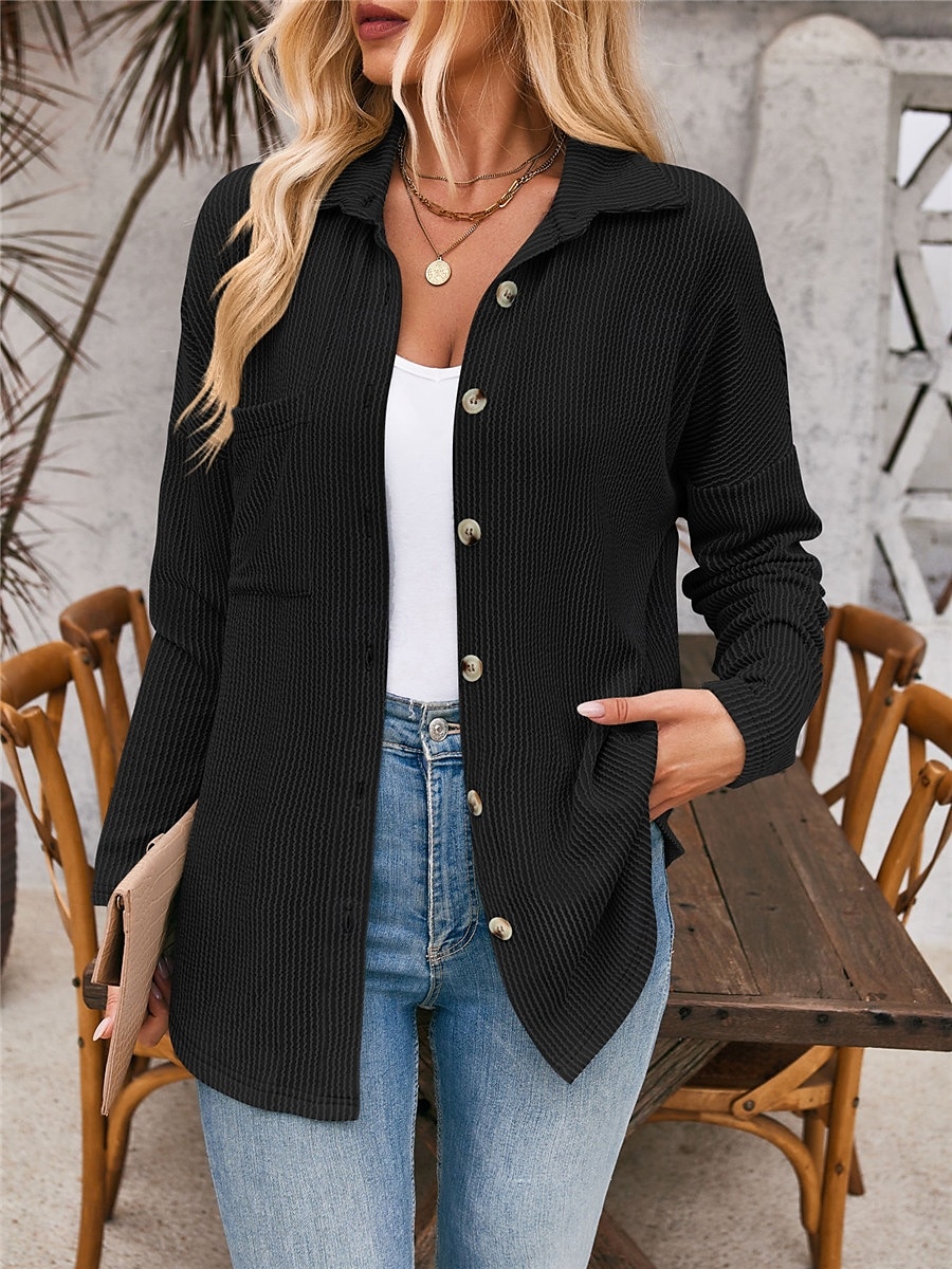 Women's Casual Jacket Outdoor Street Daily Wear Fall Regular Coat Regular Fit Thermal Warm Breathable Stylish Casual Jacket Long Sleeve Stripes and Plaid with Pockets Print Black Blue Khaki 2025 - $34.99 –P8