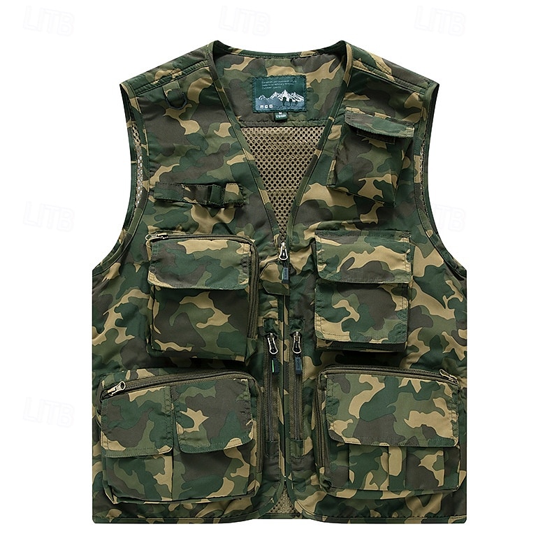 Herren Weste für Wanderer Wander-Fleeceweste Ärmellos Weste Außen Atmungsaktiv Komfortabel Tasche Polyester Dunkelgrau Schwarz Gelb Jagd Angeln Klettern 2025 - $32.99 –P16