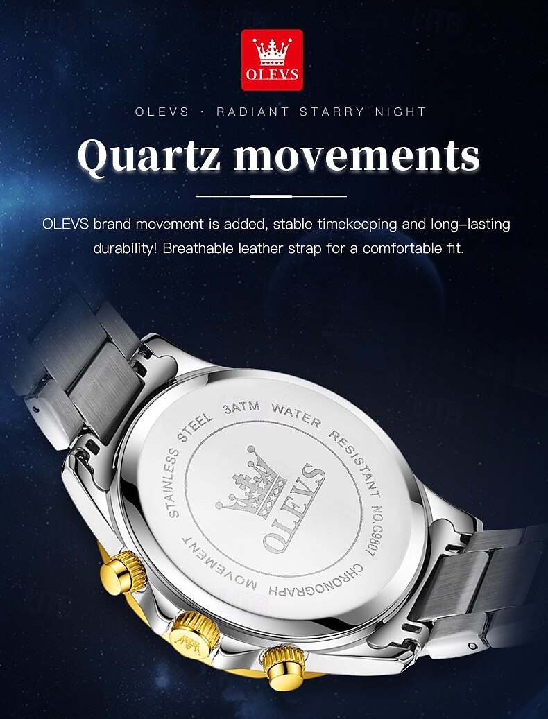 olevs 9807 herenhorloge modetrend multifunctioneel origineel sterrenhemel waterdicht maanfase horloge luxe merk heren quartzhorloge 2025 - $34.99 –P6