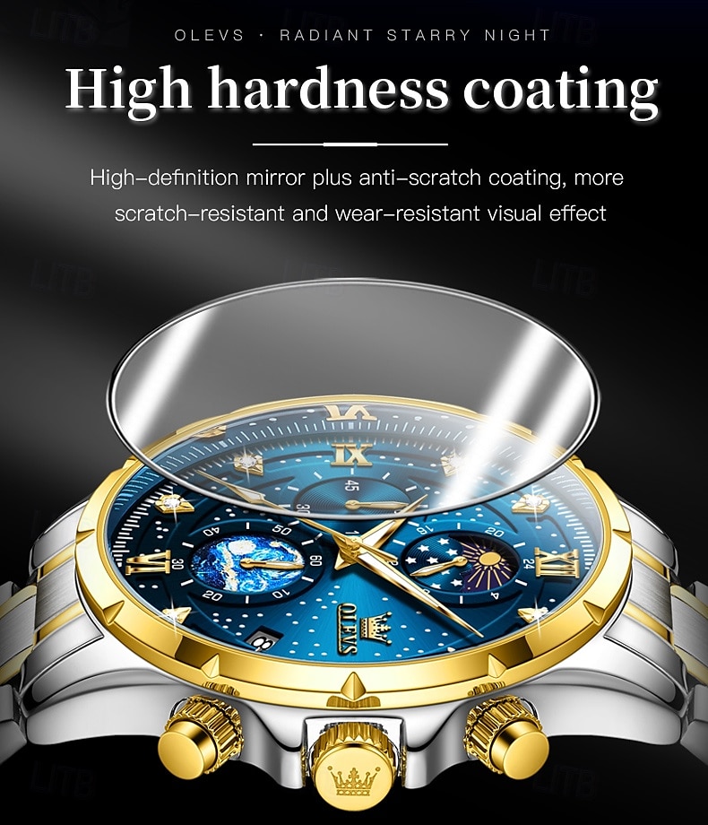 olevs 9807 herenhorloge modetrend multifunctioneel origineel sterrenhemel waterdicht maanfase horloge luxe merk heren quartzhorloge 2025 - $34.99 –P15