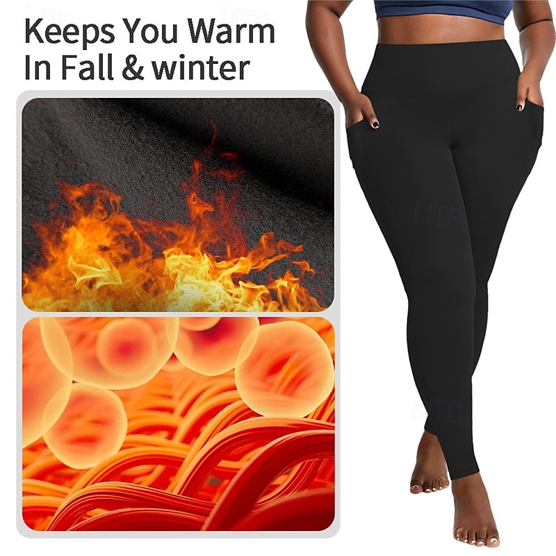 Dame Yogabukser Leggings med fleece Yoga Leggings med telefonlomme Høy Midje Pilates Treningsøkt Trene Strømpebukse Helfarge Mørkegrå Svart Burgunder Spandex Fleece Høst Vinter Store størrelser sport 2026 - $16.49 –P4
