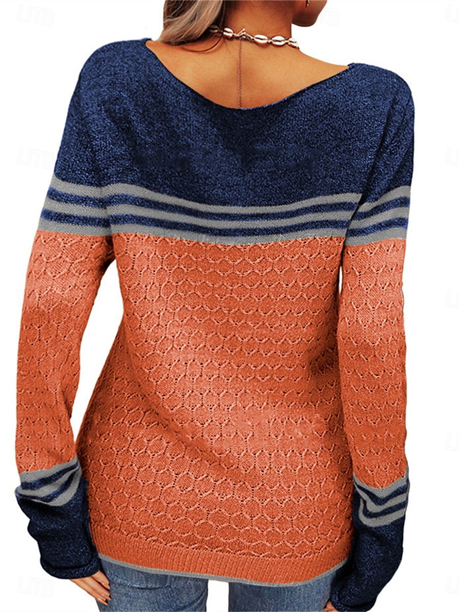 Dame Genser Pullover genser Fritid Myk Stripet Riflet Crew-hals Lapper Strikket Langermet Vanlige topper Strikke utendørs Daglig Helg Rosa Oransje Høst Vinter 2025 - $35.99 –P7
