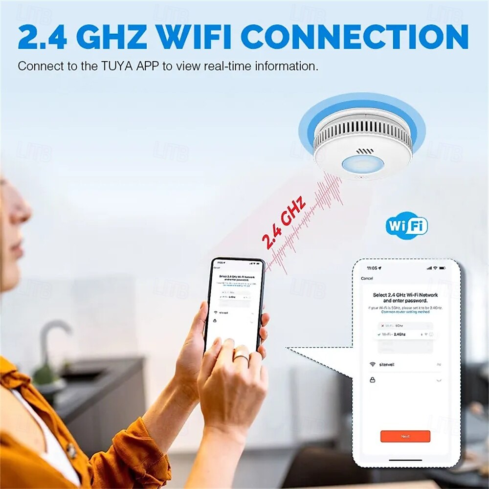 Detector de humo inalámbrico, alarma de humo, sensor fotoeléctrico, detector de incendios, alarma de humo avanzada, aplicación wifi 2025 - $49.99 –P2