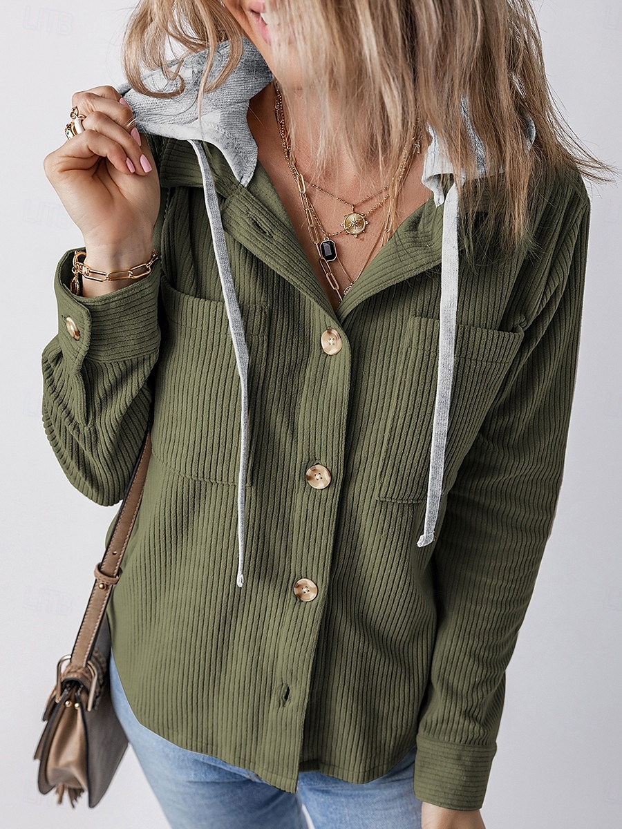 Veste d'Hiver Femme Extérieur Plein Air Usage quotidien mode Décontractées Avec poches Normal Manteau Noir Vert Véronèse Automne Hiver Boutonnage Simple Sweat à capuche Standard S M L XL 2XL de 2025 ? $50.99 –P1