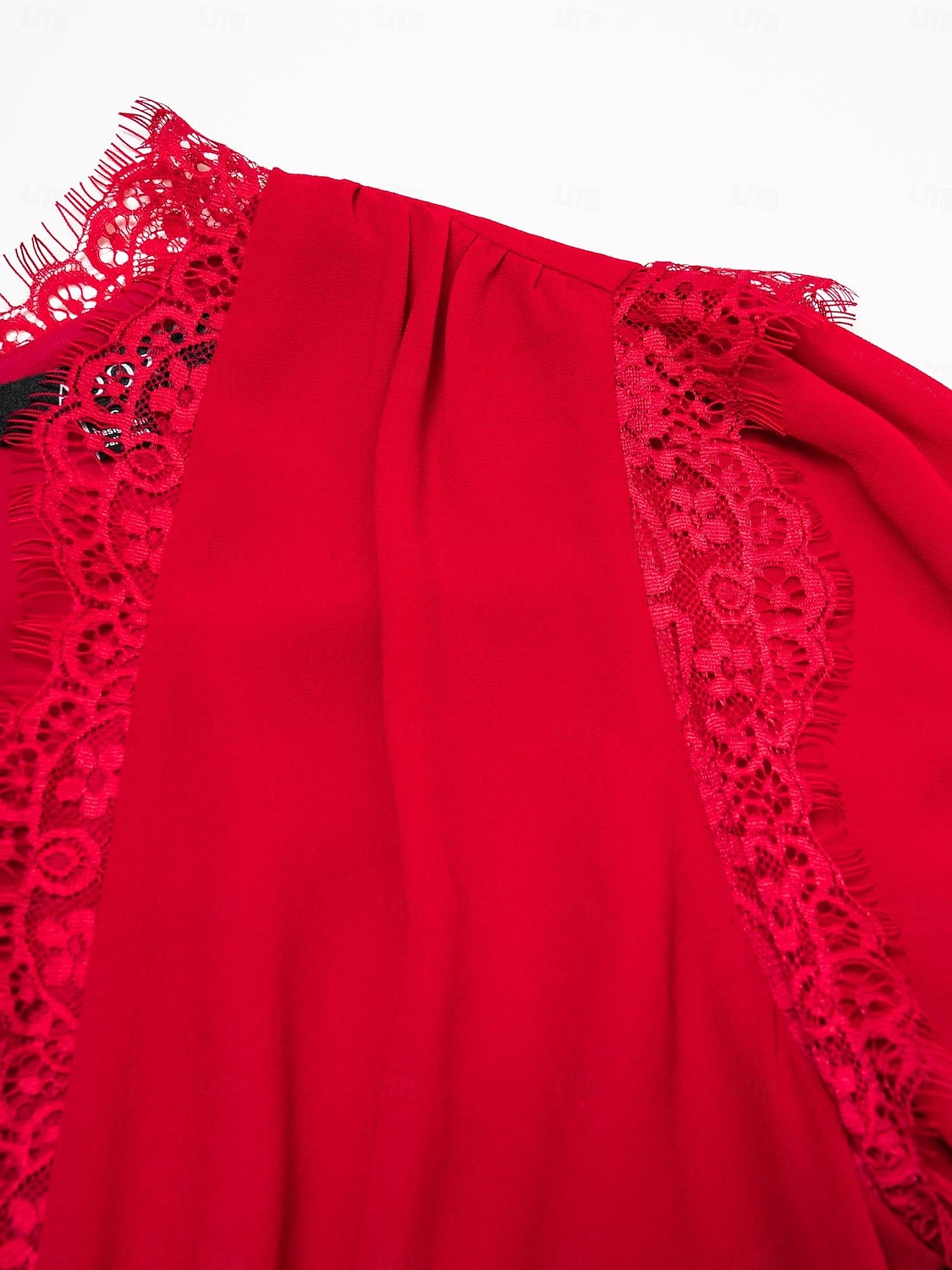 abito lungo da festa in chiffon rosso e pizzo con scollo a V del 2025 a $178.99 –P10