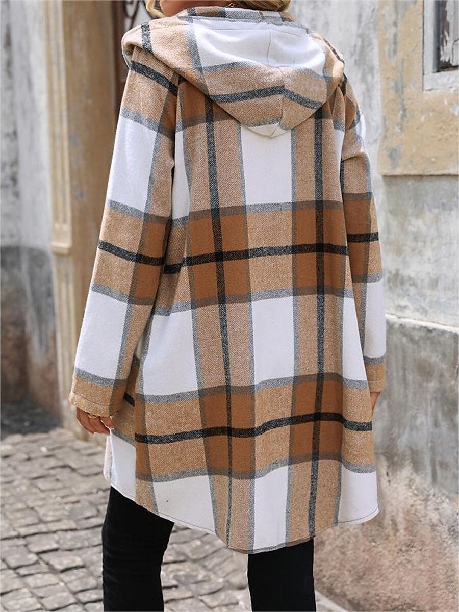 Dam Vinterkappa Hoodiejacka Utomhus Gata Dagliga kläder Höst Vinter Lång Täcka Normal Håller värmen Andningsfunktion Stylish Ledigt Jacka Långärmad Ränder och pläd Med fickor Blixtlås i fullängd Kaki 2025 - $73.99 –P2
