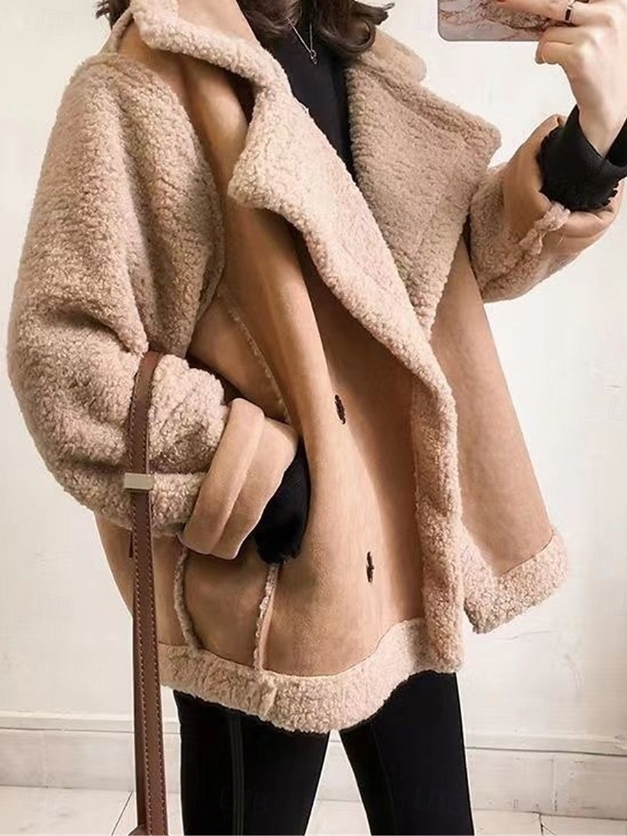 Dame Fleece-jakke Teddyfrakk Hettegenser Hold Varm Pustende Knapper Lomme Fleece Lined Fritid عادي Feriereise Gate Dagligdagstøy Ut på byen Enkeltkneppet Normal Aftæpning Normal Langermet Yttertøy 2025 - $45.99 –P1
