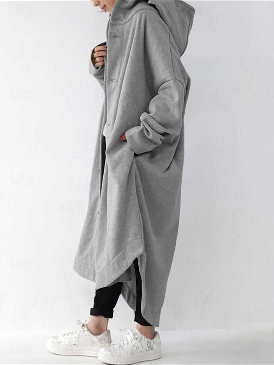 Veste à capuche Femme Extérieur Plein Air Usage quotidien mode Décontractées Avec poches Maxi Manteau Noir Rouge Abricot Automne Hiver Boutonnage Simple Sweat à capuche Standard S M L XL 2XL de 2025 ? $41.99 –P3