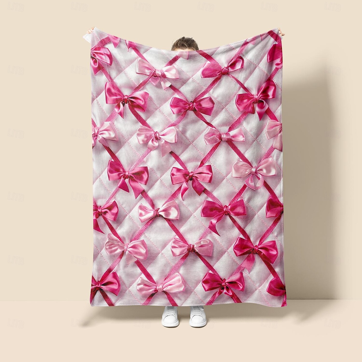 Pink Bow Blanket Soft and Cozy Throw with Elegant Bow Design Perfect for Adding a Touch of Charm and Comfort to Your Home Decor Ideal  Gift For Chirstmas Xms 2025 - $17.49 –P5