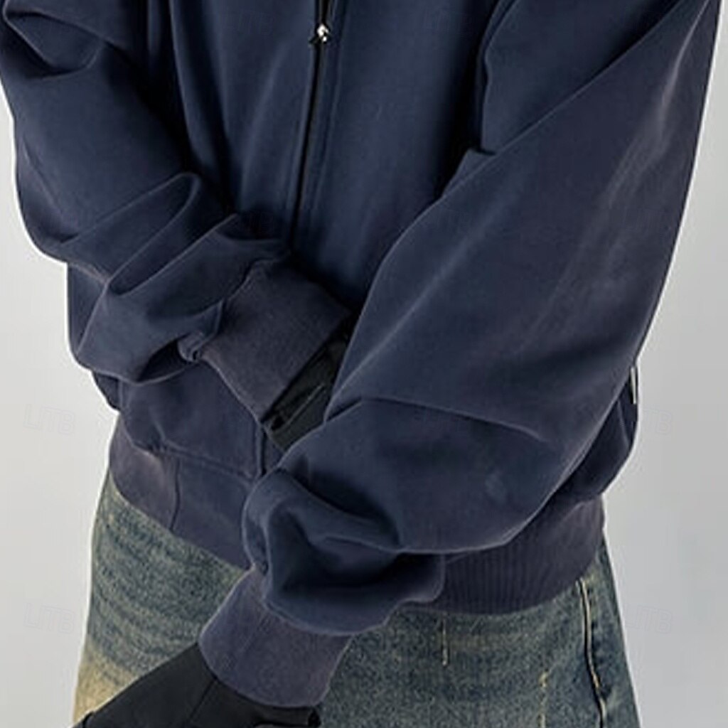 Per uomo Giacca con cappuccio Felpa con cappuccio e zip Felpa con cappuccio invecchiata Blu marino Grigio scuro Con cappuccio A quadri Collage Color Block Ufficio Sportivo Informale Streetwear del 2025 a $28.99 –P6