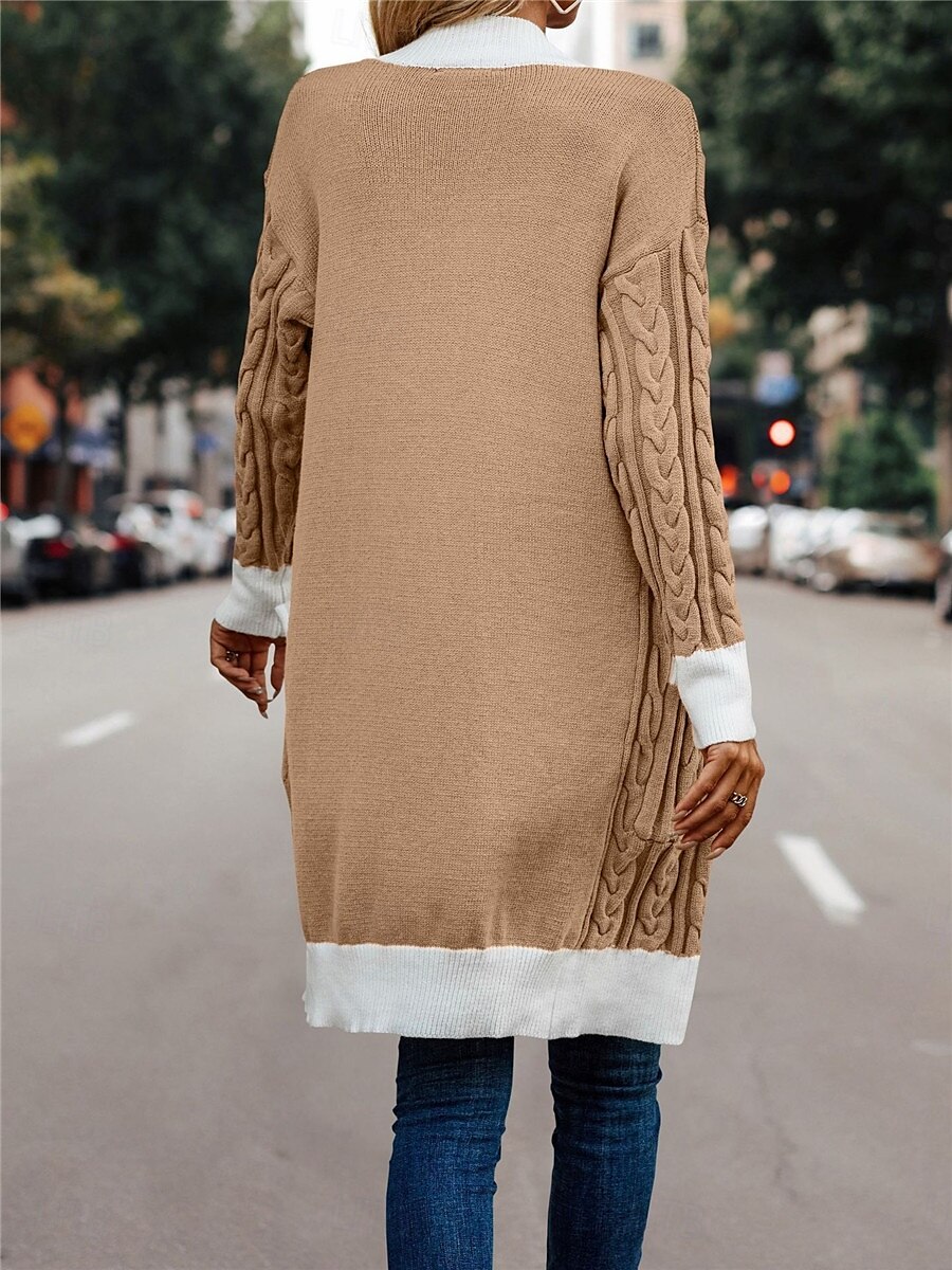 Damen Pullover Strickjacke Brautkleider schlicht Weich Einfarbig Gerippt Öffnung vorne Tasche Strick Langarm Lange Oberteile Stricken Outdoor Täglich Wochenende Rote Khaki Herbst Winter 2025 - $67.99 –P7