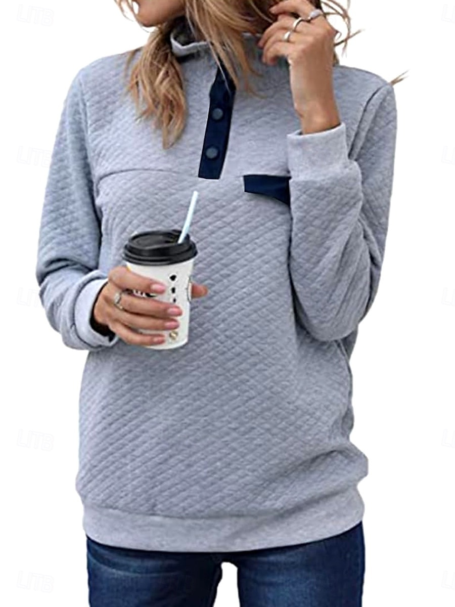 dames sweatshirt casual effen dagelijks gebruik coltrui knopen lange mouw zwart roze grijs herfst winter 2025 - $45.99 –P7