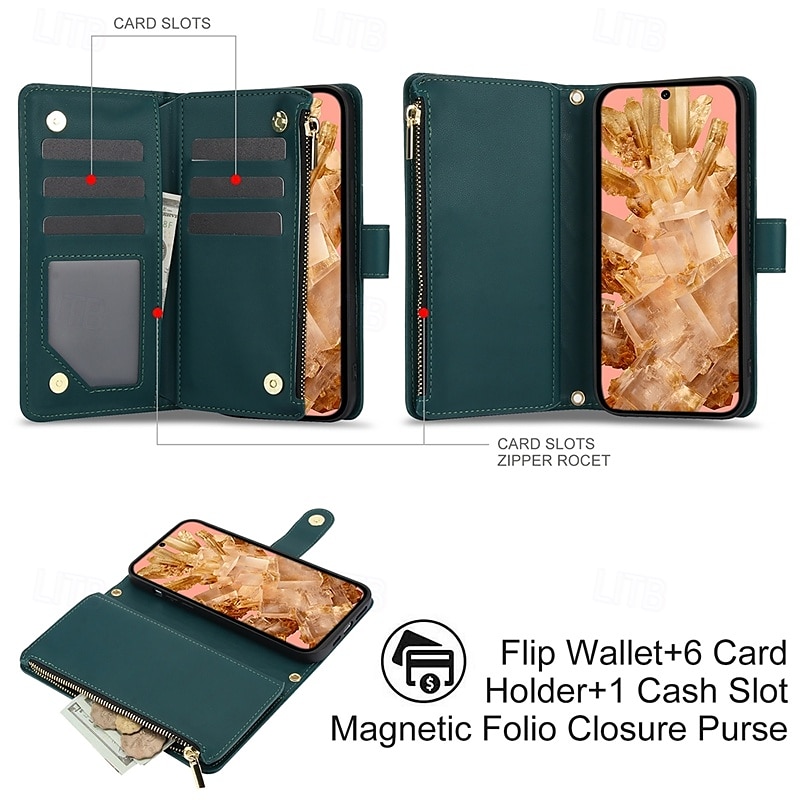 Phone Case For Pixel 9 Pro Pixel 9 Pro XL Pixel 8 Pro Pixel 8 Pixel 9 Pixel 7 Pixel 7 Pro Pixel 6 Pixel 6 Pro Back Cover with Stand Holder Zipper with Lanyard Retro TPU PU Leather 2025 - $21.99 –P10