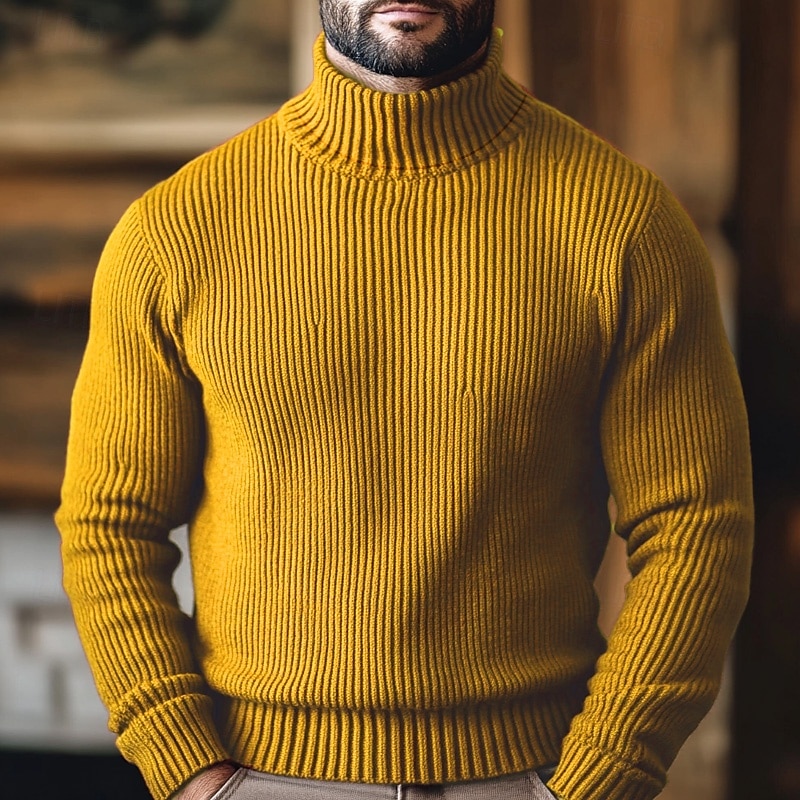 Herre Julegensere Turtleneck genser Pullover genser Genser Riflet Strikke Strikket عادي Rullekrage Hold Varm Fritid utendørs Dagligdagstøy Klær Høst vinter Vin Svart M L XL 2025 - $25.99 –P4