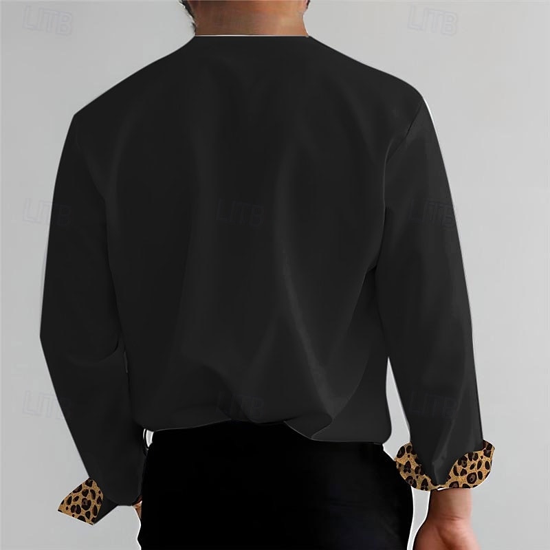 Men's Leopard Print Button Up Shirt Long Sleeve Business Casual Fashion Casual Casual Daily Spring Fall Winter Stand Collar Black White Beige 2025 - $26.99 –P2