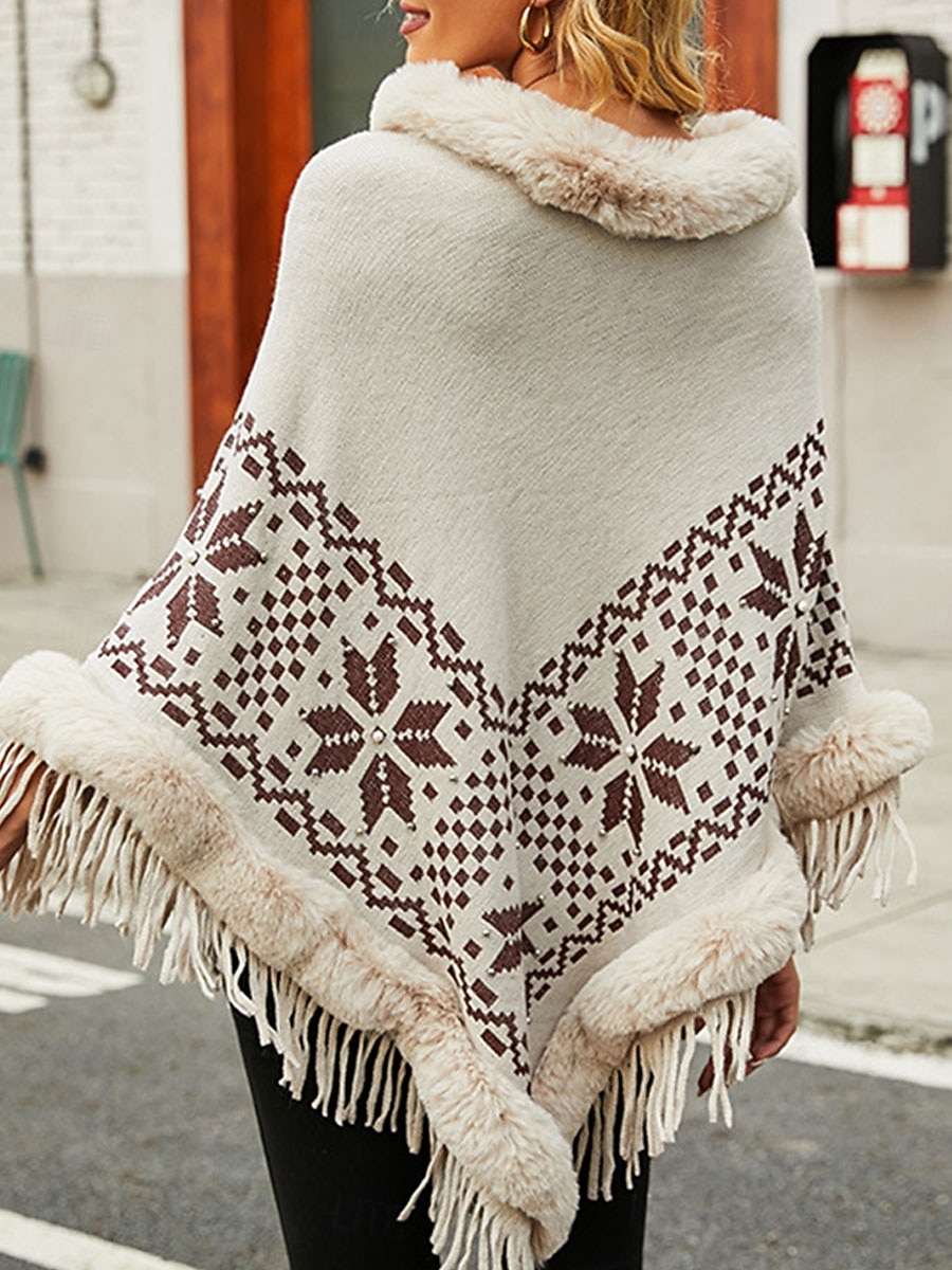 Per donna Felpa Pullover Maglione Coprispalle Informale Morbido Rombi A coste A collo alto Nappa Lavorato a maglia Bordo in pelliccia sintetica Manica a 3/4 Maglie lunghe Maglia Esterno Giornaliero del 2025 a $34.99 –P2