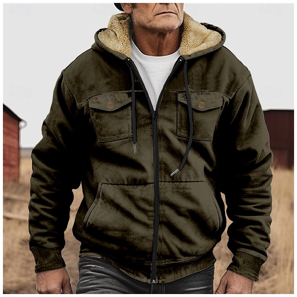 Per uomo Felpa con cappuccio e zip Felpa con cappuccio a zip intera Sherpa peloso Giacca in pile Felpa con cappuccio in pile Verde militare Blu Cammello Verde Grigio Con cappuccio Liscio Zip Up del 2025 a $48.99 –P5