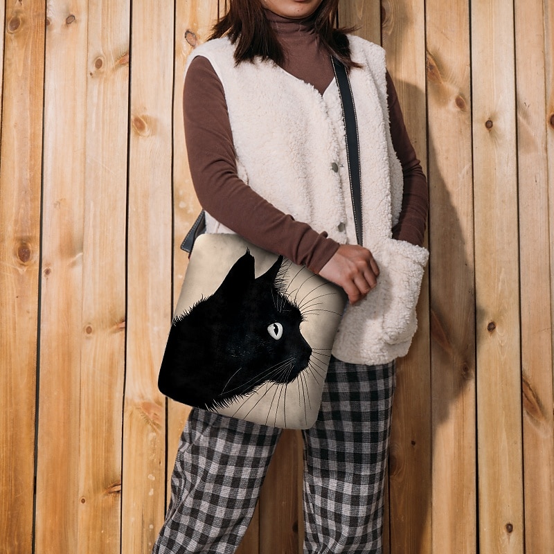 bolsa tiracolo feminina com estampa de gato preto – bolsa de ombro casual estilosa para amantes de gatos e uso diário de 2025 por $24.99 –P1