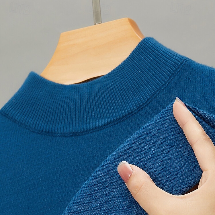 Men's Pullover Sweater Jumper Knit Sweater Ribbed Knit Knitted Plain Mock Neck Basic Keep Warm Daily Wear Vacation Clothing Apparel Fall & Winter Black White S M L 2025 - $28.99 –P1